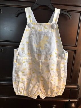 Cute Dinosaur Cotton Overalls in Yellow & Blue for Kids